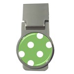 Polka Dots - White on Dollar Bill Green Money Clip (Round)