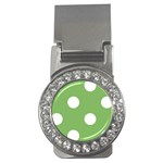 Polka Dots - White on Dollar Bill Green Money Clip (CZ)