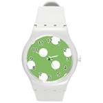 Polka Dots - White on Dollar Bill Green Round Plastic Sport Watch (M)