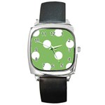 Polka Dots - White on Dollar Bill Green Square Metal Watch