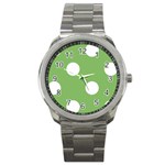 Polka Dots - White on Dollar Bill Green Sport Metal Watch