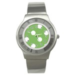 Polka Dots - White on Dollar Bill Green Stainless Steel Watch