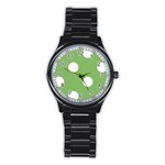 Polka Dots - White on Dollar Bill Green Stainless Steel Round Watch