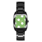 Polka Dots - White on Dollar Bill Green Stainless Steel Barrel Watch
