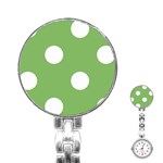 Polka Dots - White on Dollar Bill Green Stainless Steel Nurses Watch