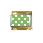 Polka Dots - White on Dollar Bill Green Gold Trim Italian Charm (9mm)