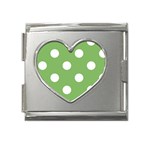 Polka Dots - White on Dollar Bill Green Mega Link Heart Italian Charm (18mm)