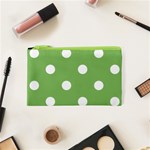Polka Dots - White on Dollar Bill Green Canvas Cosmetic Bag (XS)