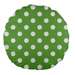 Polka Dots - White on Dollar Bill Green Large 18  Premium Flano Round Cushion