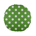 Polka Dots - White on Dollar Bill Green Standard 15  Premium Round Cushion