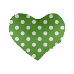 Polka Dots - White on Dollar Bill Green Standard 16  Premium Flano Heart Shape Cushion