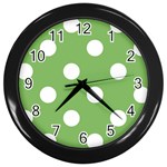 Polka Dots - White on Dollar Bill Green Wall Clock (Black)