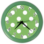 Polka Dots - White on Dollar Bill Green Color Wall Clock
