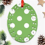 Polka Dots - White on Dollar Bill Green Ornament (Bell) Ornament (Oval Filigree)