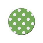 Polka Dots - White on Dollar Bill Green Rubber Coaster (Round)