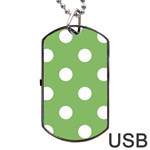 Polka Dots - White on Dollar Bill Green Dog Tag USB Flash (Two Sides)