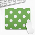 Polka Dots - White on Dollar Bill Green Large Mousepad