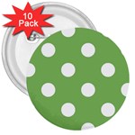 Polka Dots - White on Dollar Bill Green 3  Button (10 pack)
