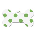 Polka Dots - Dollar Bill Green on White Dog Tag Bone (One Side)