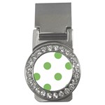 Polka Dots - Dollar Bill Green on White Money Clip (CZ)