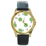 Polka Dots - Dollar Bill Green on White Round Gold Metal Watch