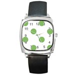 Polka Dots - Dollar Bill Green on White Square Metal Watch