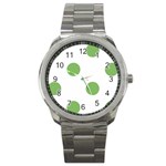 Polka Dots - Dollar Bill Green on White Sport Metal Watch