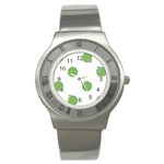 Polka Dots - Dollar Bill Green on White Stainless Steel Watch