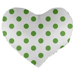 Polka Dots - Dollar Bill Green on White Large 19  Premium Heart Shape Cushion
