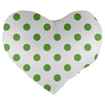 Polka Dots - Dollar Bill Green on White Large 19  Premium Flano Heart Shape Cushion