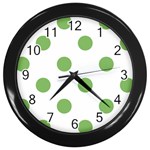 Polka Dots - Dollar Bill Green on White Wall Clock (Black)