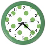Polka Dots - Dollar Bill Green on White Color Wall Clock