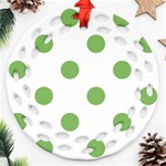 Polka Dots - Dollar Bill Green on White Round Filigree Ornament (Two Sides)