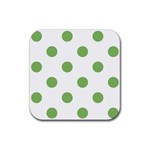 Polka Dots - Dollar Bill Green on White Rubber Coaster (Square)