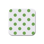 Polka Dots - Dollar Bill Green on White Rubber Square Coaster (4 pack)