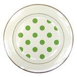 Polka Dots - Dollar Bill Green on White Porcelain Plate