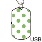 Polka Dots - Dollar Bill Green on White Dog Tag USB Flash (One Side)