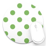 Polka Dots - Dollar Bill Green on White Round Mousepad