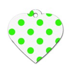 Polka Dots - Neon Green on White Dog Tag Heart (One Side)