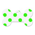 Polka Dots - Neon Green on White Dog Tag Bone (One Side)