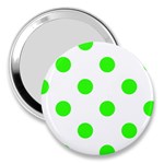 Polka Dots - Neon Green on White 3  Handbag Mirror