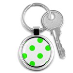 Polka Dots - Neon Green on White Key Chain (Round)