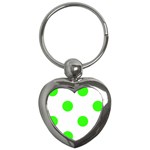 Polka Dots - Neon Green on White Key Chain (Heart)
