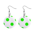 Polka Dots - Neon Green on White 1  Button Earrings