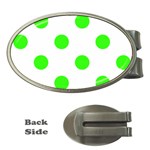 Polka Dots - Neon Green on White Money Clip (Oval)