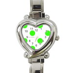 Polka Dots - Neon Green on White Heart Italian Charm Watch