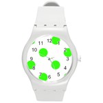 Polka Dots - Neon Green on White Round Plastic Sport Watch (M)