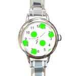 Polka Dots - Neon Green on White Round Italian Charm Watch