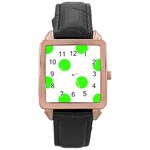 Polka Dots - Neon Green on White Rose Gold Leather Watch