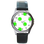 Polka Dots - Neon Green on White Round Metal Watch